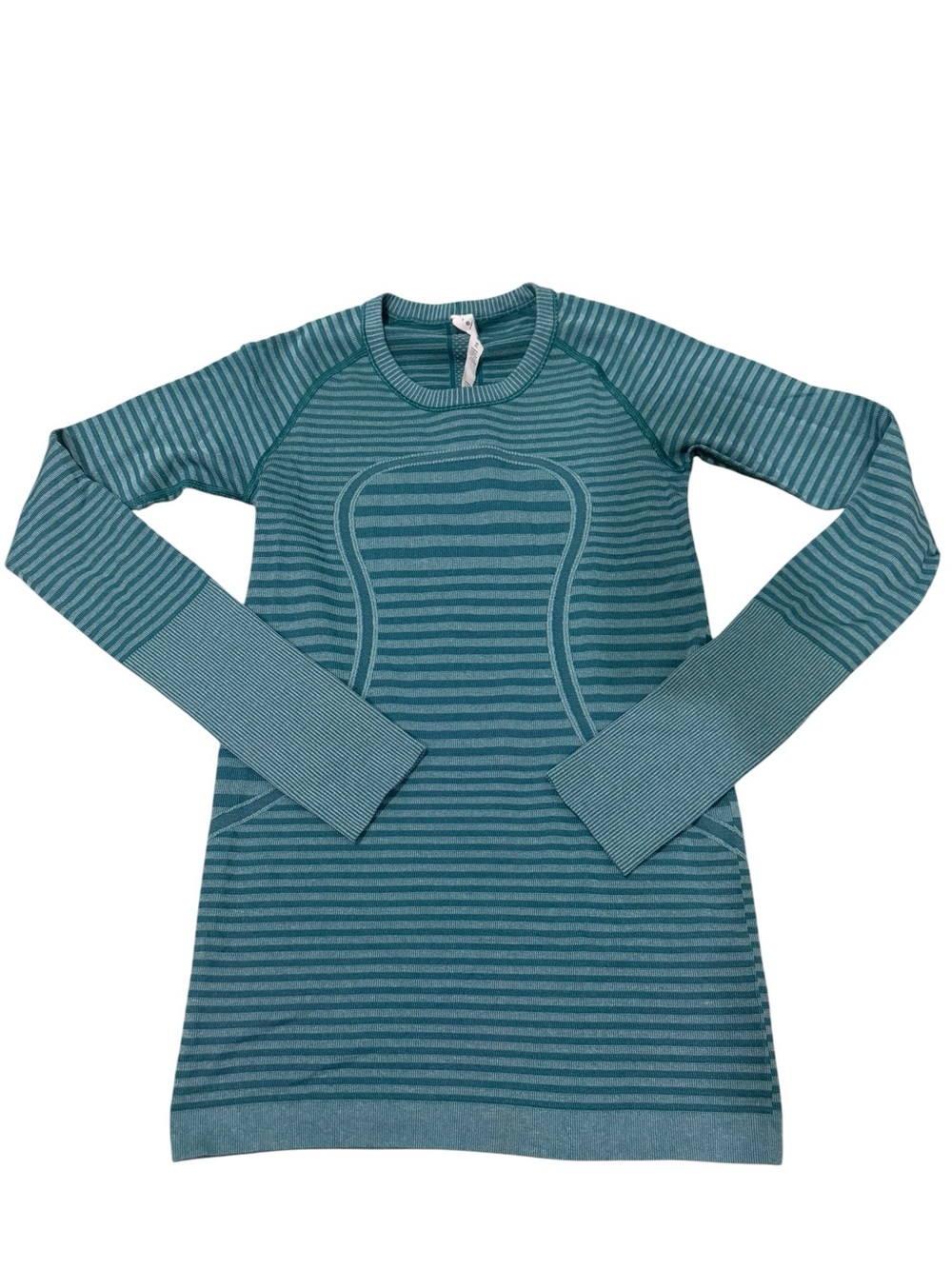 Lululemon Women’s Teal Striped Long Sleeve Seam-Detail Top Size 4 Green Teal